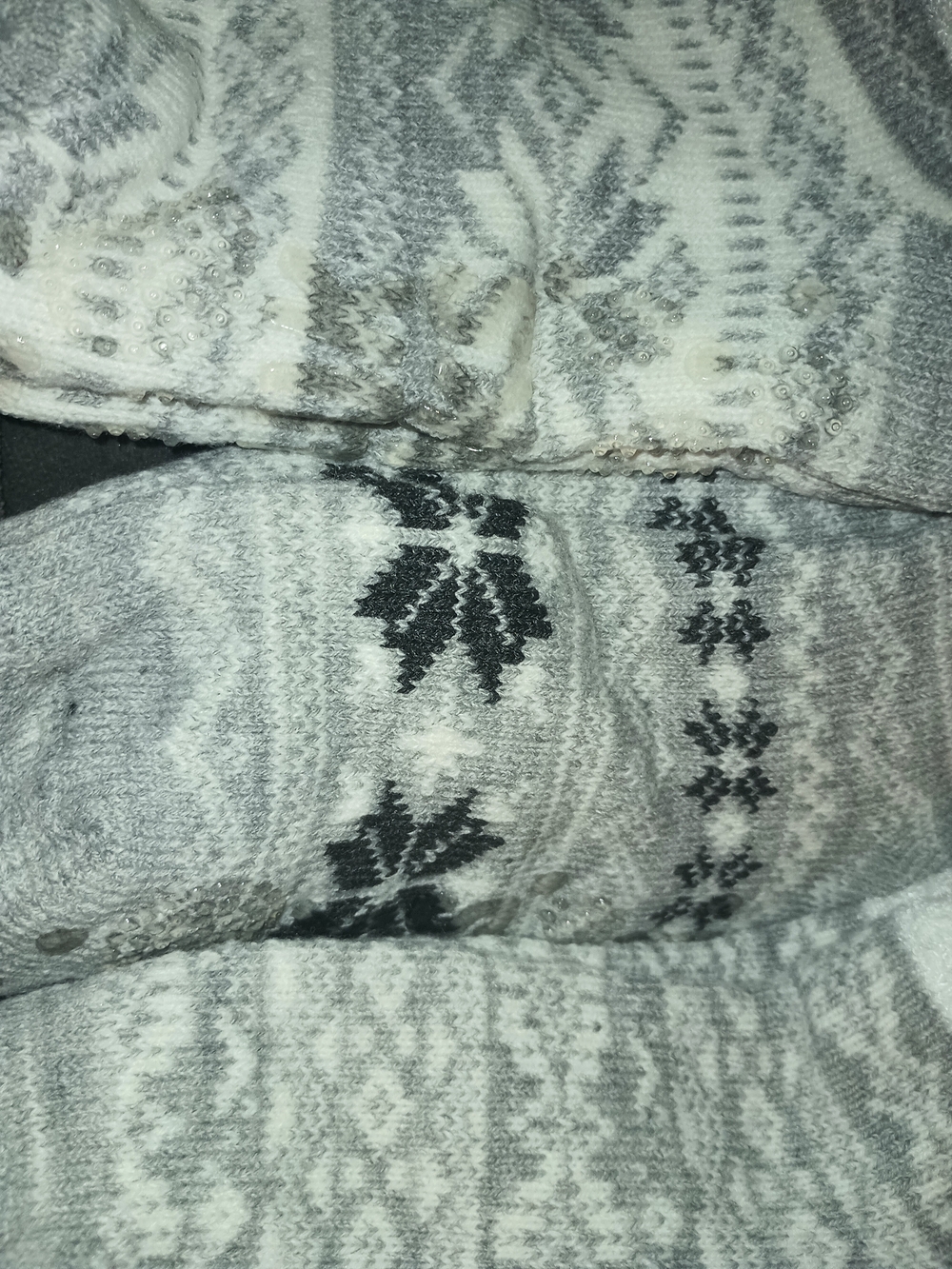 Muk Luks Fair Isle Crew Neck Sweater in Gray & White